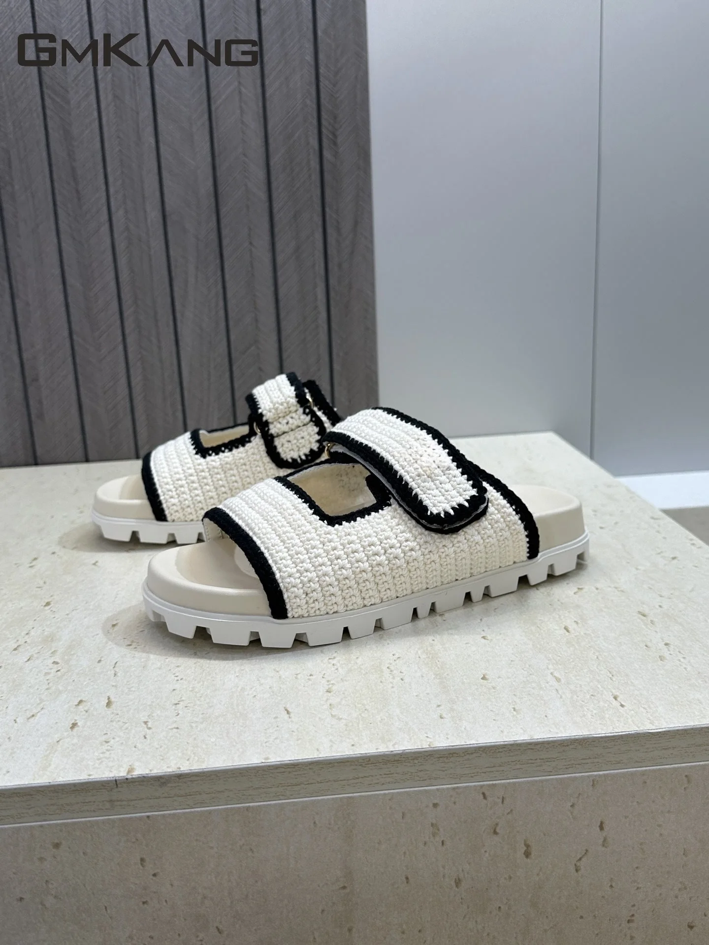 

Women Knitted Slide Sandals Velcro Strap Platform Slippers Summer Casual Open Toe Thick Sole Fashion Ladies Walking Slides