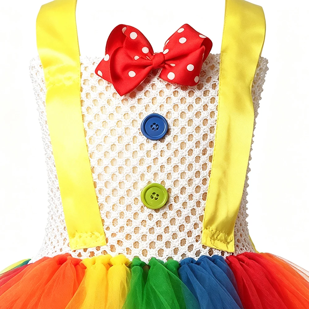 Buntes Regenbogen-Clown-Tutu-Kleid für Mädchen, Weihnachten, Halloween, Neujahrsparty, lustiges Zirkus-Clown-Kostüm für Kinder, Geschenk 1-12 Jahre – Detail 4