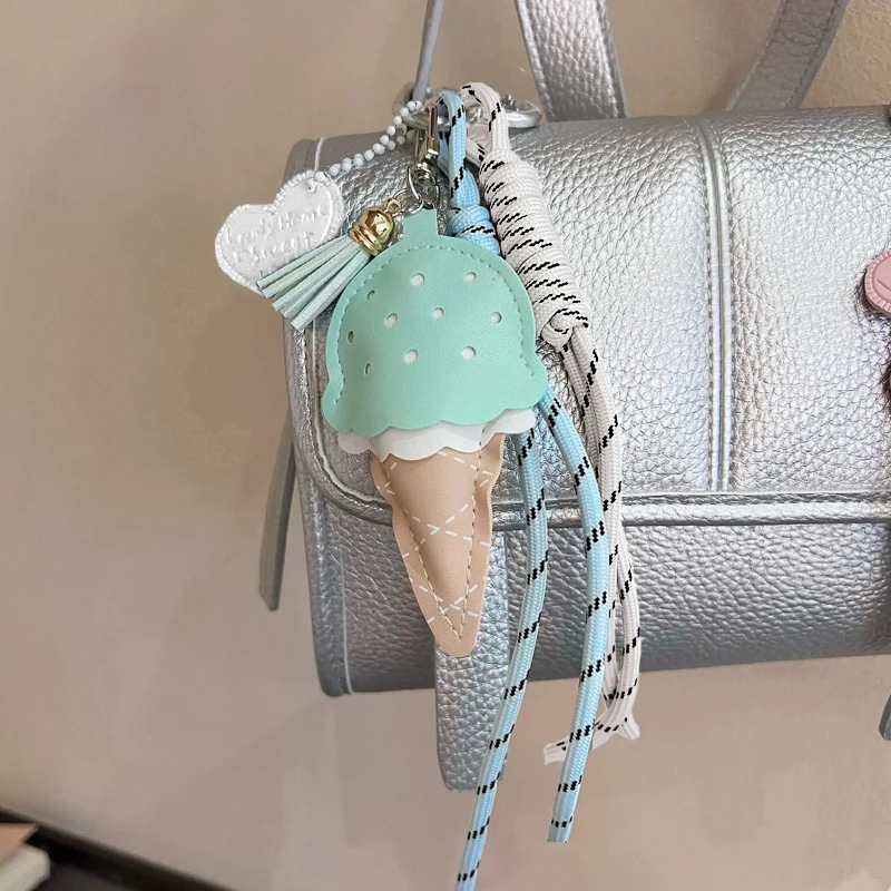 Women's Pendants Niche Leather Colored ice Cream Love Tassel Pendant Pendants New Car Key Chains Simple Fashion Funny Pendants