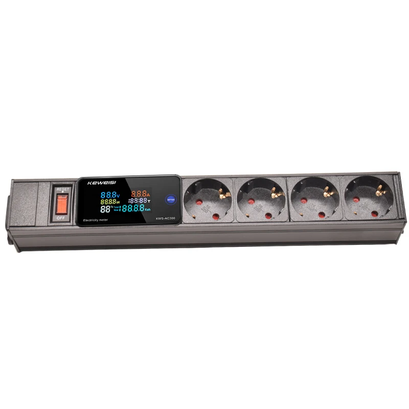 EU Power Strip With Switch Digital Ampermeter Power Energy Voltmeter Ammeter 2/3/4/5/6/7/8/9/10 European Socket C14 interface