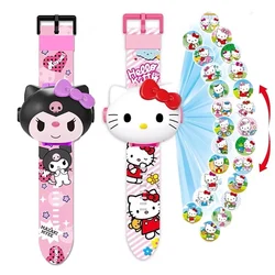 Miniso Hello Kitty 3d Projectie Kinderhorloge Meisjes Cinnamoroll Kuromi Melodie Anime Actiefiguren Model Speelgoed Kid Cadeau