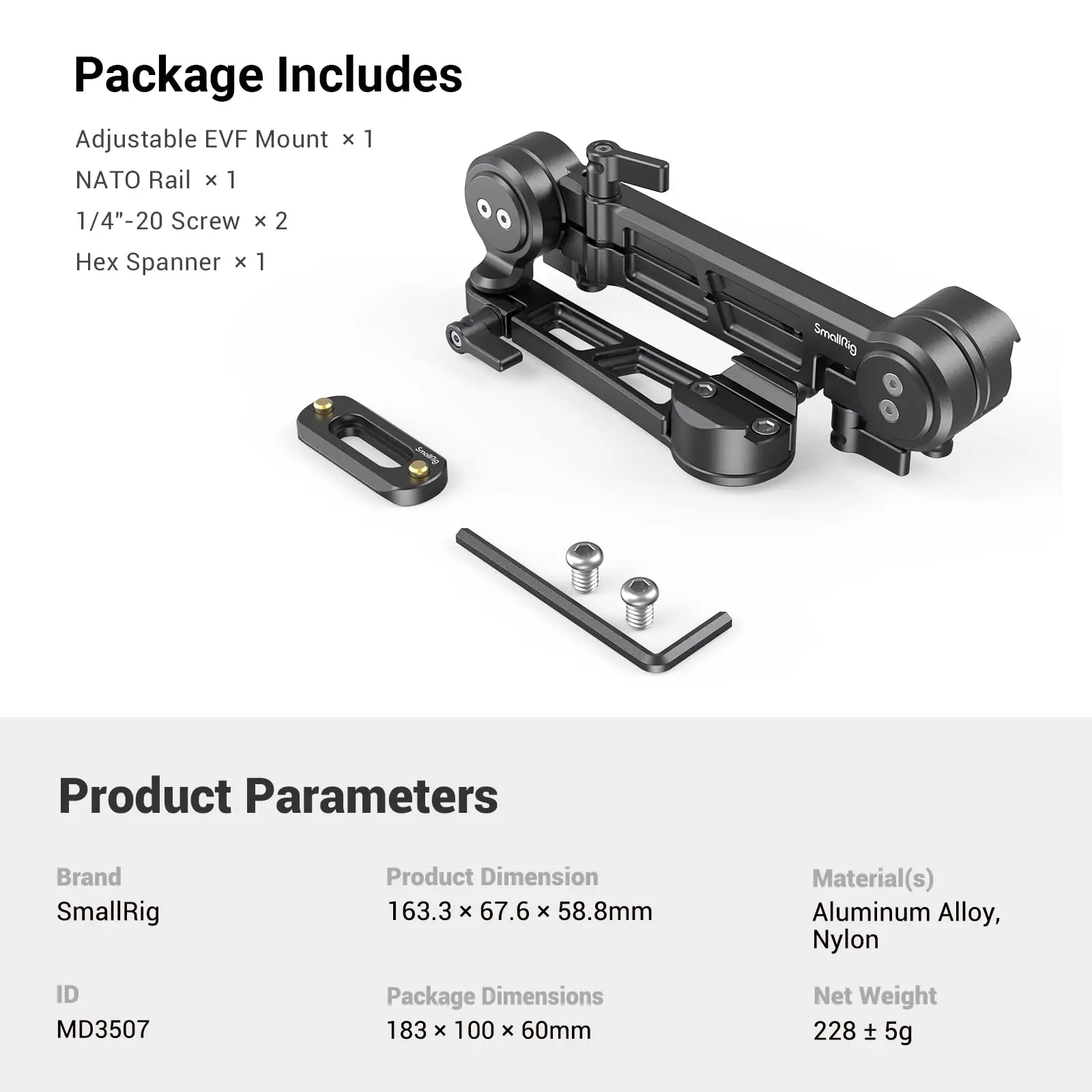 Smallrig Verstelbare Evf Mount Met Nato Klem Ondersteunt Monitoren Voor Sony Voor Canon Universele Camera Accessoires MD3507