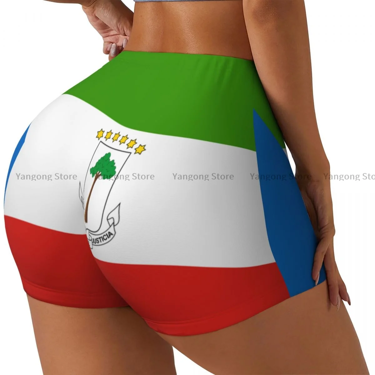 Sexy tight hip sports shorts Flag Of Equatorial Guinea fitness women's comfortable yoga shorts