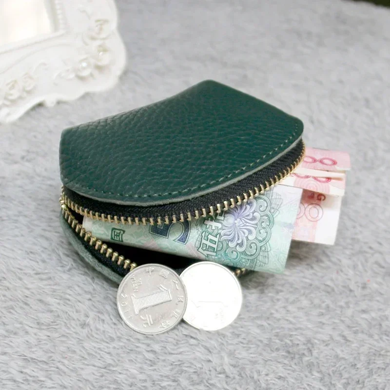 Monedero de concha de estilo a la moda, Mini monedero de cambio, bolsa de almacenamiento de monedas y llaves de cuero genuino, cartera pequeña con cremallera para mujer, Mini monedero