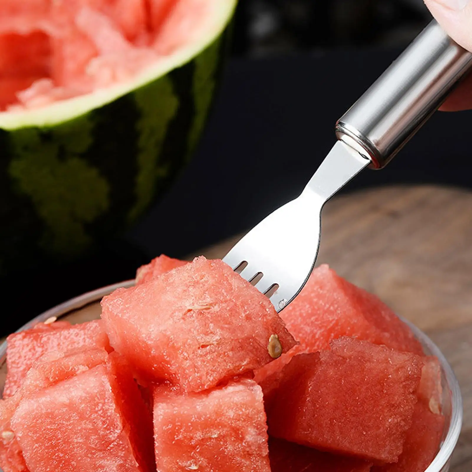 Watermelon Cutter Slicer Tool Double Headed Kitchen Fork Stainless Steel Fruit Cutter For Kitchen Home Picnic Barbecue Outdoor