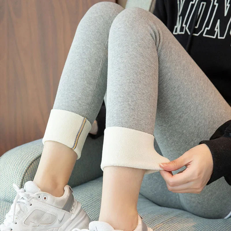 Woman's Letter Embroidery Knitted Winter Leggings Stretch Slim Plus Velvet Warm Pencil Pants Solid High Waist Cashmere Leggings
