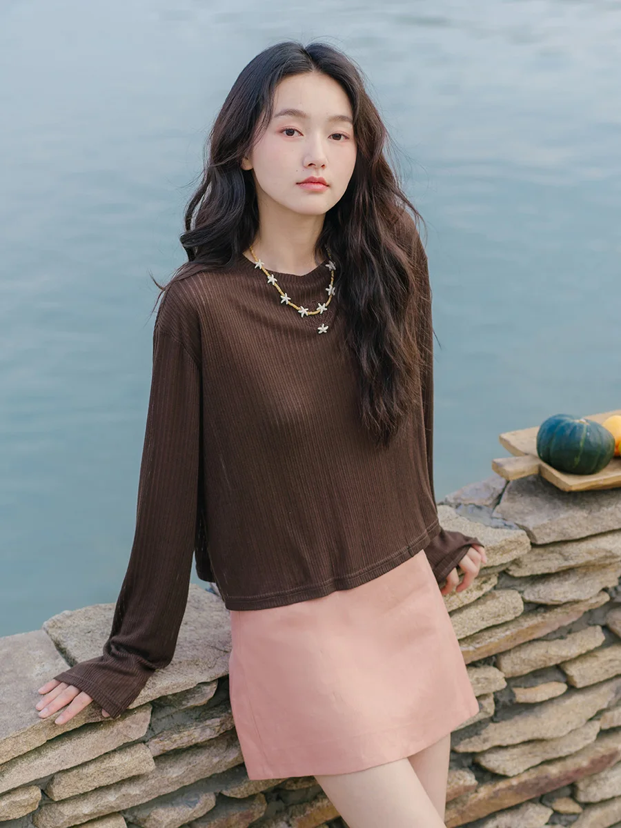 Bluwhite Cotton Linen Feel Simp Pink  A-Line Skirt Pants Women's Summer Faion f-length Skirts