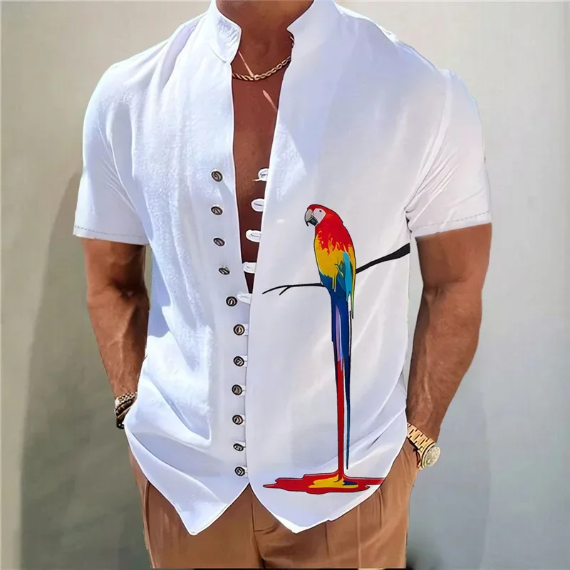 Männer Shirts Neue Druck Taste Kurzen Ärmeln Hemd Mode Stehen Kragen Lose Anliegende männer Shirts Casual Strand Streetwear Heißer Verkauf