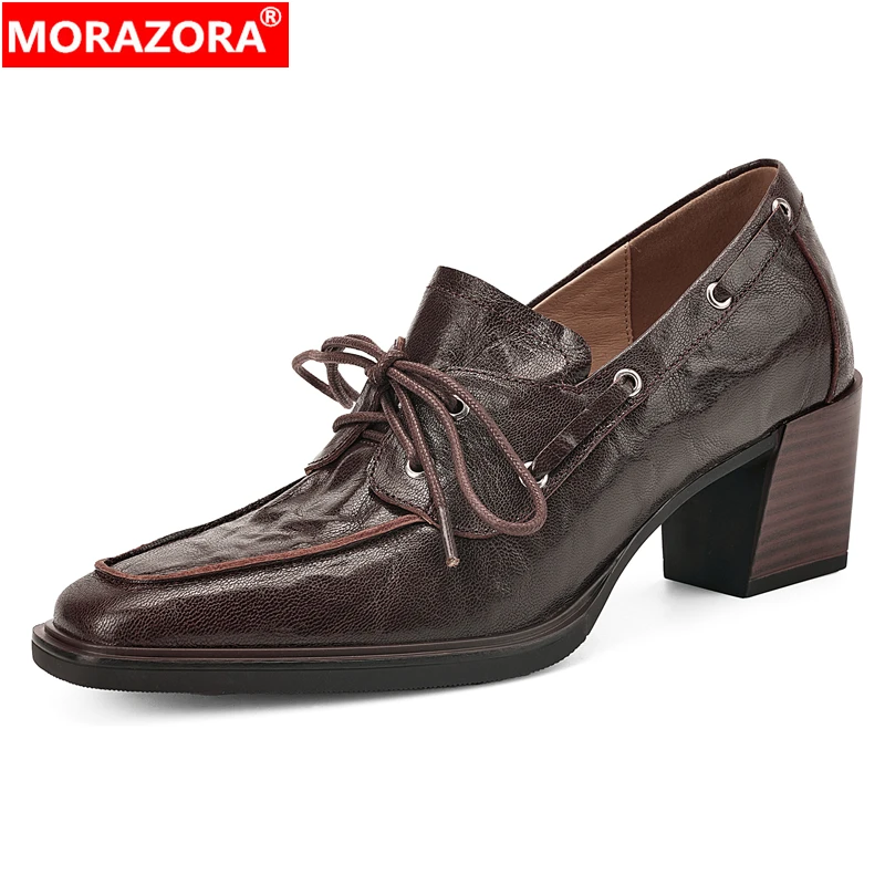 

MORAZORA 2026 New Genuine Leather High Heels Shoes Woman Chunky Heels Office Dress Shoes Spring Summer Women Pumps Footwear