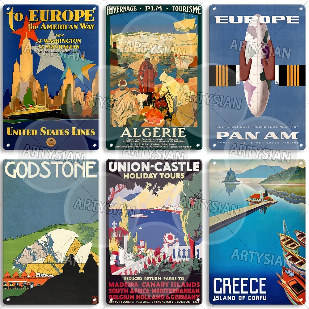 Travel Poster Metal Sign Europe Bavaria Germany Algérie Krakow Ireland Rock of Cashel Greece Royal Mail Bray Connemara Dover