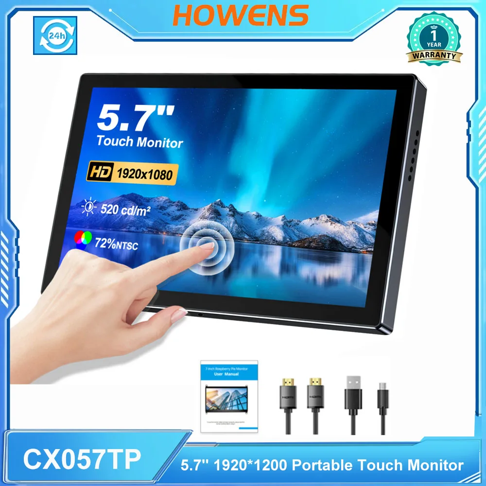 HOWENS 1920*1080 5,7-inch draagbare touchscreen-monitor 60HZ voor laptop XBox PS4 / 5 Switch TV Box Mobiele telefoon PC-uitbreiding Mobiele VESA