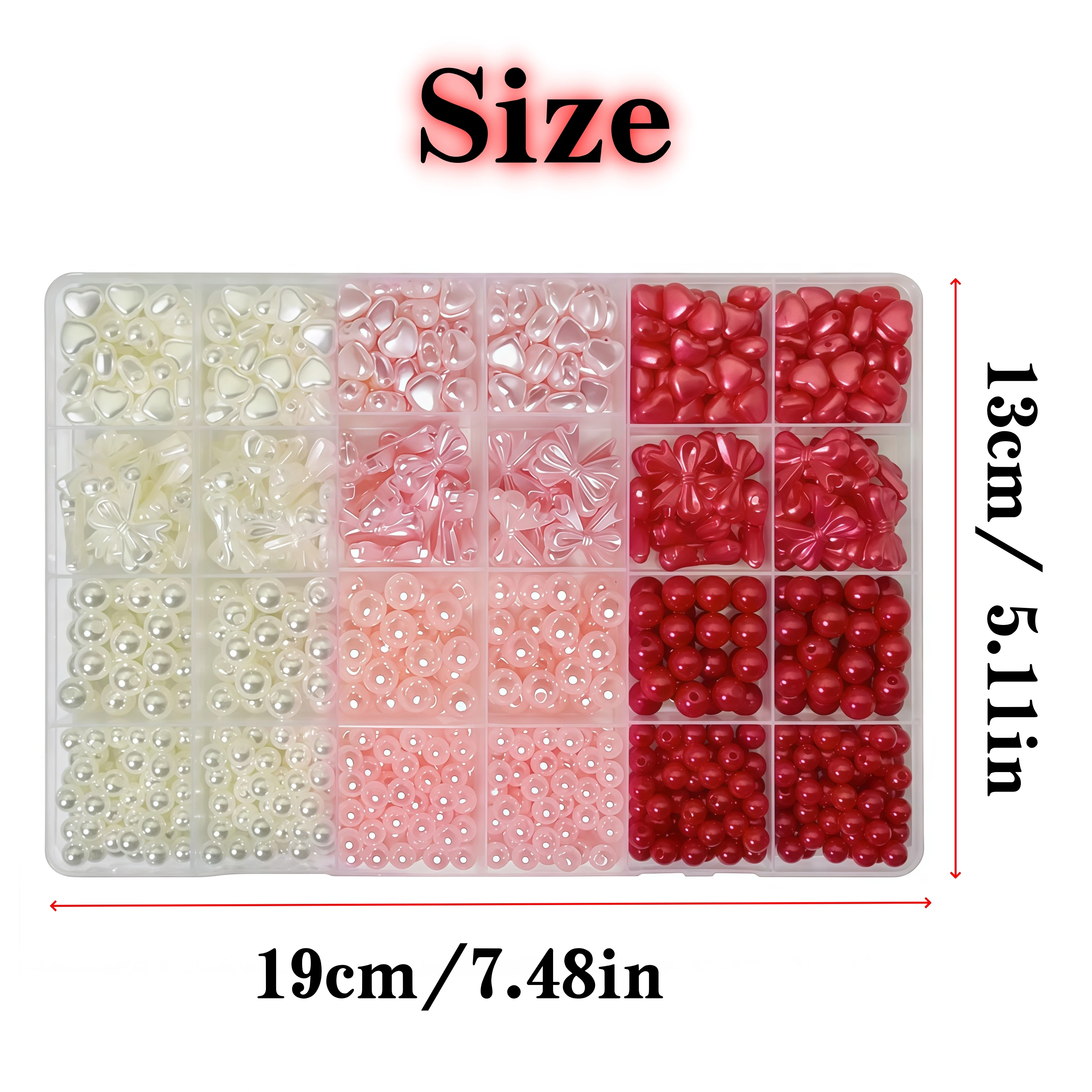748pcs 6-20mm 24-grid Box of Love Color Beads, Acrylic Beads. Bowknot Heart-Shaped, Beads. DIY Bracelets, Necklaces, Mobile Phon