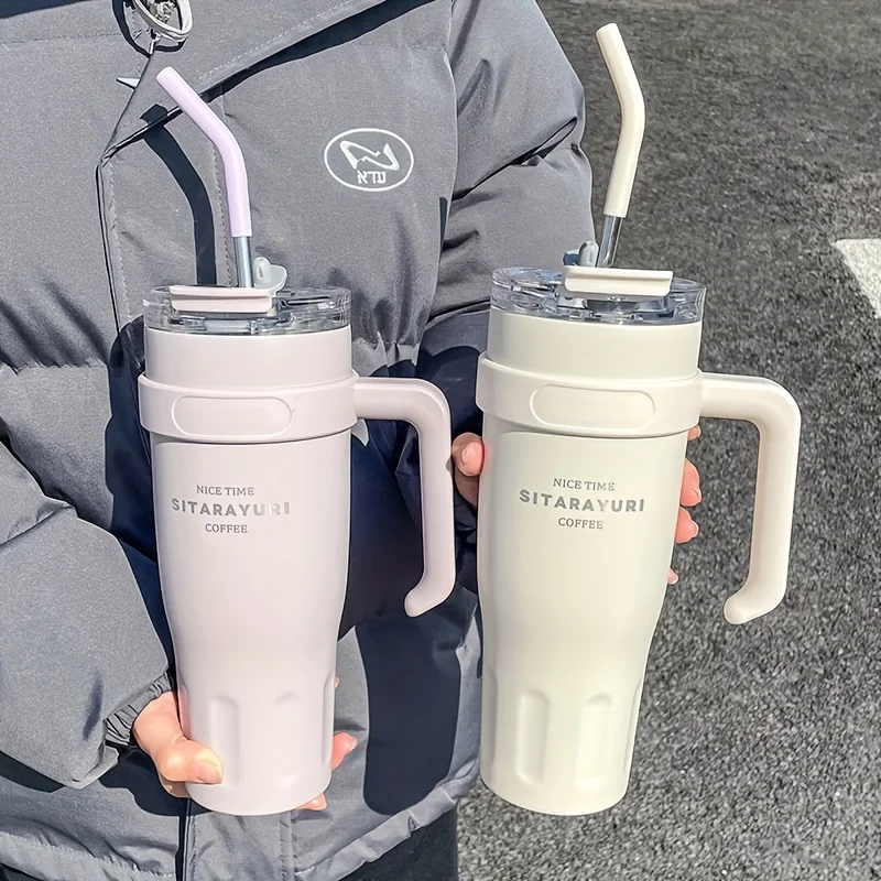 

Large Capacity Water Cup 1100ml Car Insulation Cup Simple Office Straw Cup Stainless Steel Ice Tumbler Hydro Flask