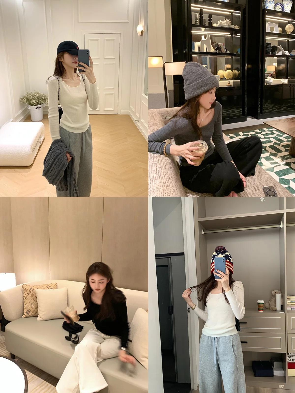 

Hualun Home 00% Wool Knitted Square Collar Base Layer Top Women's Winter Versatile Long Sve Crew Ne Pullover Knitwear