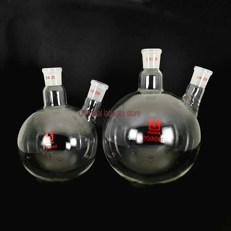 Imagem -06 - Frasco de Dois Gargalos de 100ml a 2000ml com Fundo Redondo Frasco de Destilação ou Reação Padrão Produtos Vidreiros de Laboratório Químico 1