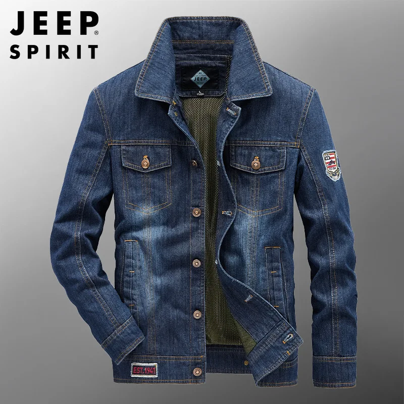 JEEP SPIRIT men denim streetwear fashion casual Slim fit embroidered LOGO cotton spring autumn high quality Breathable jacket