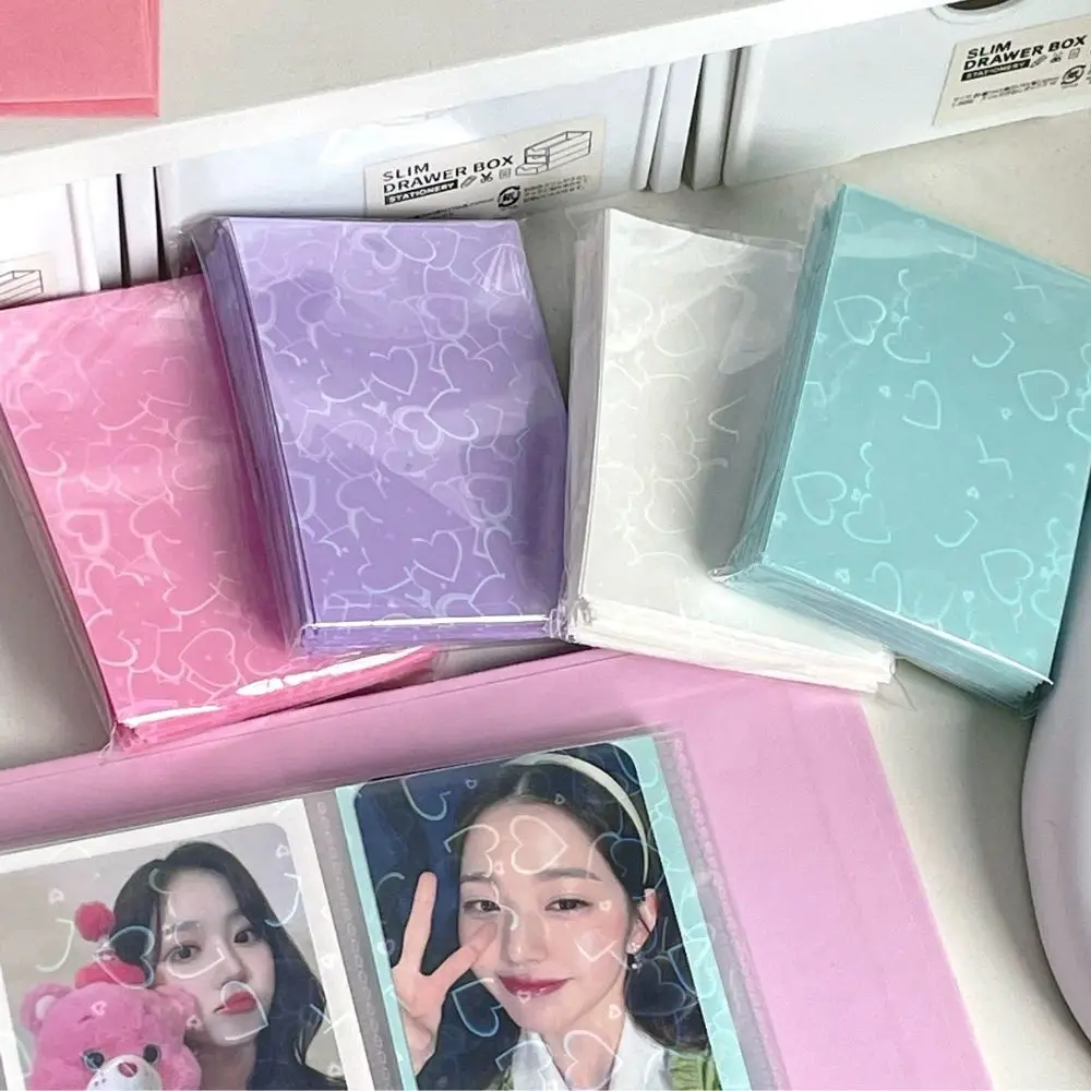 

50pcs Card Sleeves 61x91mm Heart Bling Holder For Idol Photocard Sleeves Anti-scratch Game Cards Protective Case Korea