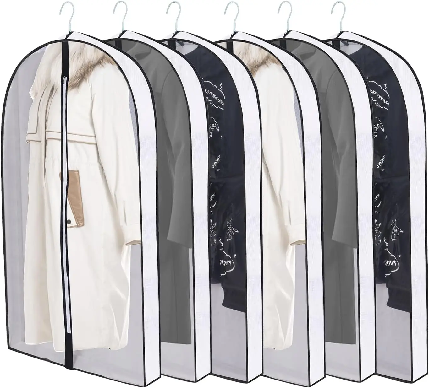 

60" Clear Garment Bags for Hanging Clothes, Suit Covers with Gussets for Storage and Travel (6 Pack)