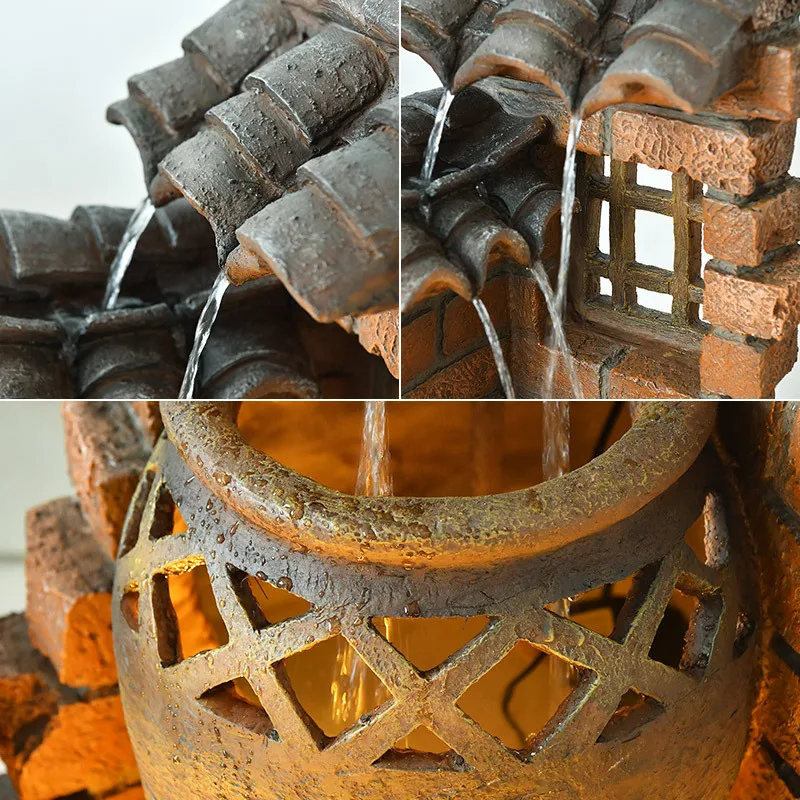 Floor-to-ceiling partition hotel courtyard lobby stone trough clay pot office landscaping