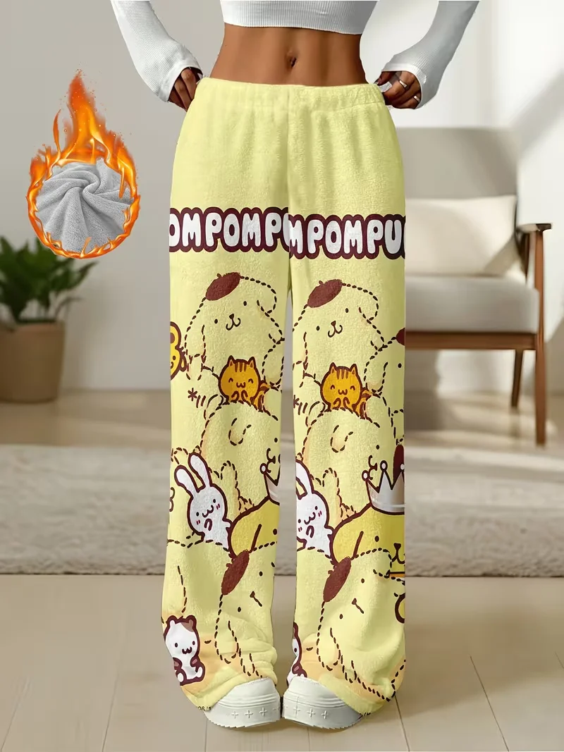 

Sanrio Family Pudding Dog Kuromi, рождественские штаны для сна, осенние и зимние плюшевые штаны с героями мультфильмов для взрослых и детей, теплые для отдыха