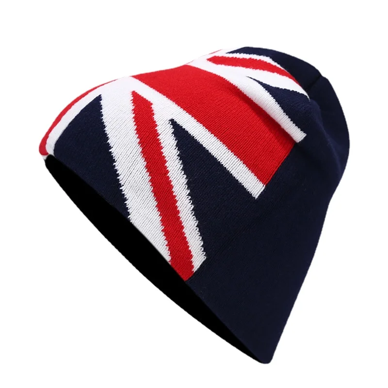 Fashion UK Flag Print Winter Beanies Hat Female Cycling Skiing Bonnet Autumn Outdoor Knitted Cap Women Men Warm Gorras Ear Hats