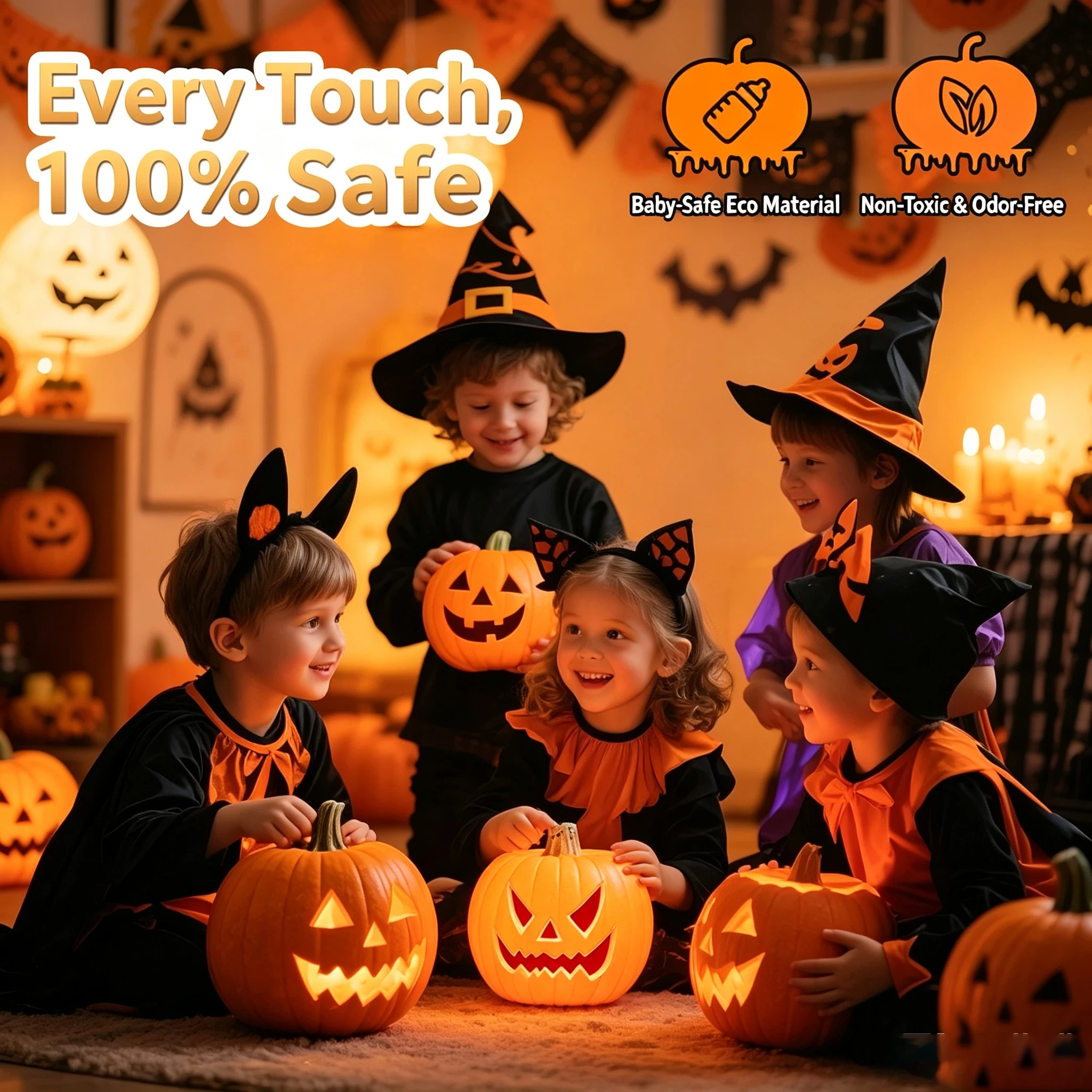LED Triple Layer Glowing Pumpkin Decor, Battery Powered Light Up Pumpkin Ornament, Halloween Festival Home Party Decoration view 2
