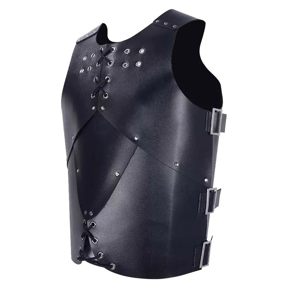 Viking Knight Men Cosplay PU Chest Armor Costume Belt Tops Waistbelt Wrist Guard Costume Disguise Male Medieval Performance Suit