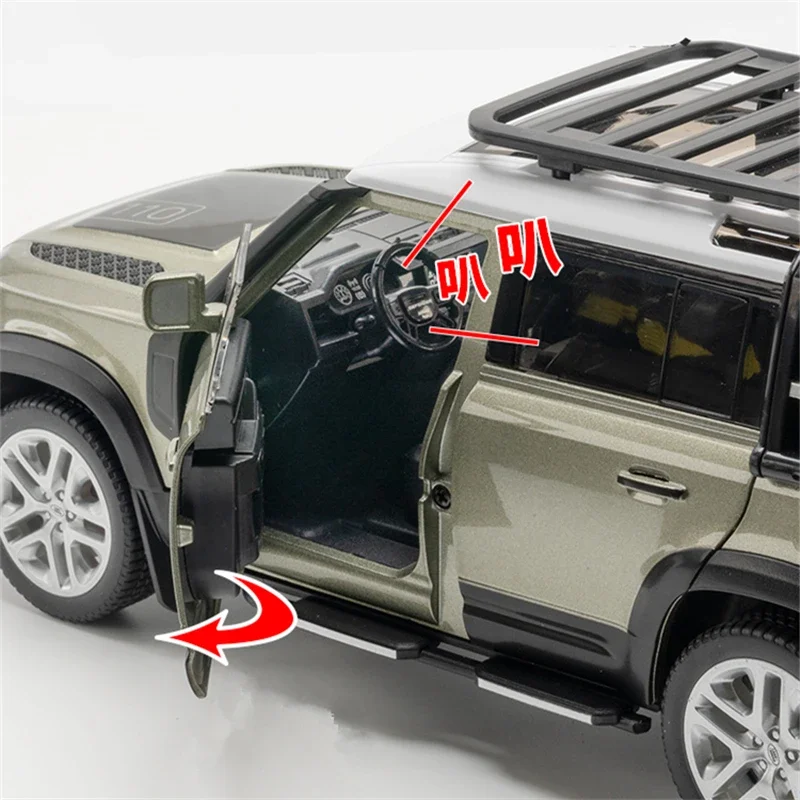 1/18 Range Rover Defender SUVรถรุ่นDiecastจําลองโลหะรถออฟโรดรุ่นเสียงและแสงของเล่นเด็กของขวัญ