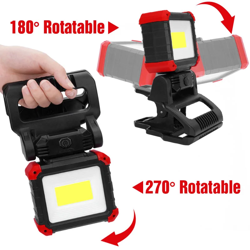 

LED Rechargeable Work Light 2000LM Super Bright COB Mechanic Light 270° Rotation Portable Clamp Work Lamps For Car Repair BBQ