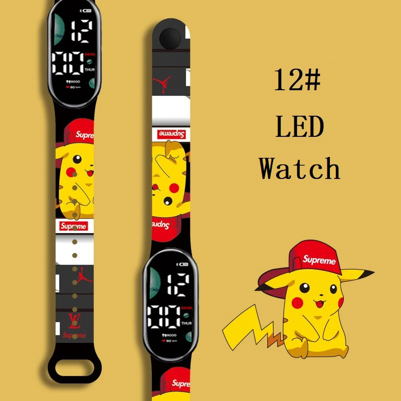 Pokemon Strap LED Electronic Watch Fashion Colorful Bracelet Touch Waterproof Anime Character Pikachu Kid Digital Watches