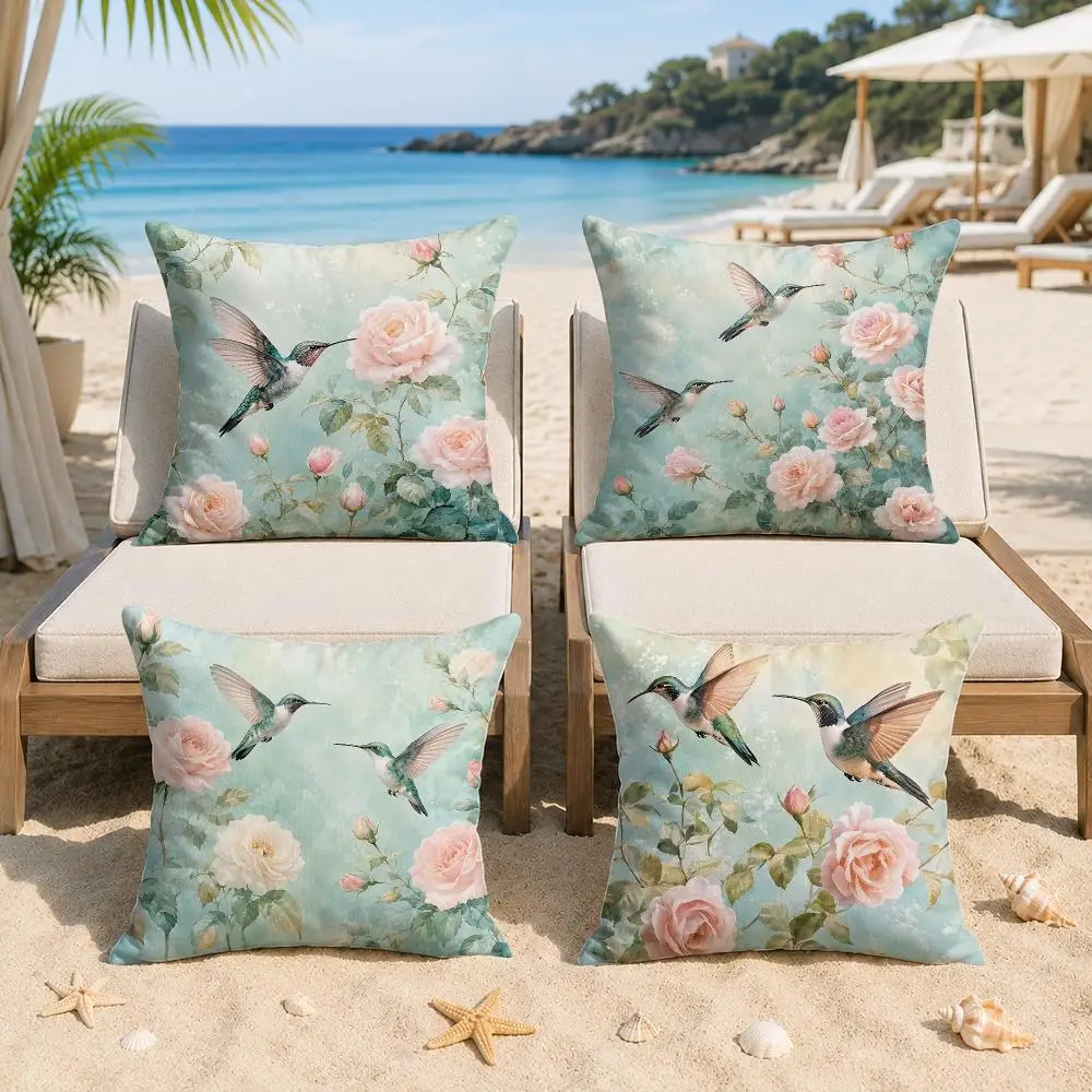 Hummingbirds Roses Retro Cushion Cover Silky Short Plush Invisible Zipper Dustproof Sofa Pillow Case For Home Decor