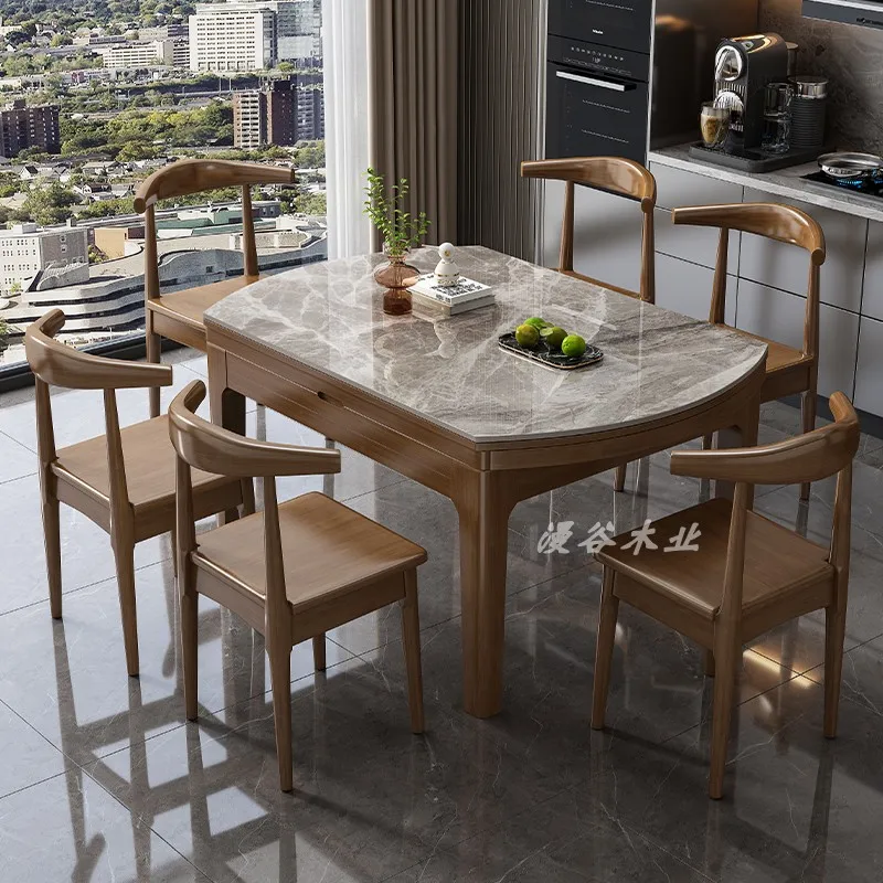 

Extendable Dining Chair Set Nordic Living Room Round Home Dining Table Modern Coffee Muebles Para Cocina Kitchen Furniture