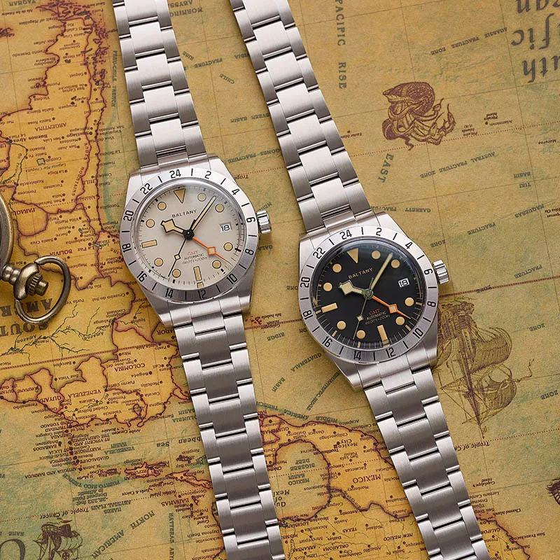 Baltany GMT ساعات المعصم الرياضية 39 ملم سوبر مضيئة الياقوت كريستال نحى سوار الفولاذ المقاوم للصدأ التلقائي الميكانيكية Watc