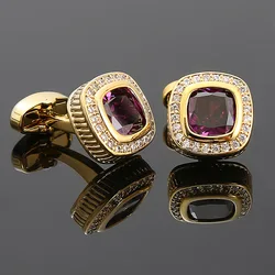 Luxury French Men's Cufflinks Red Black Champagne Zircon Rhinestone Mens Business Banquet Jewelry Gifts Men Wedding Accessories
