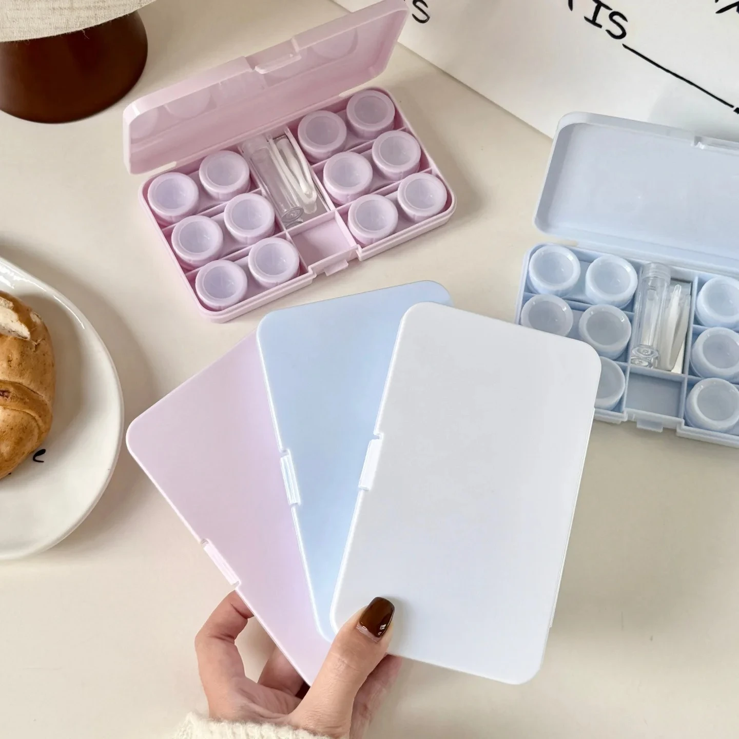 Solid Color Large Capacity Contact Lens Case Travel Contact Lenses Case Soak Container Lenses Box for Beauty Pupil