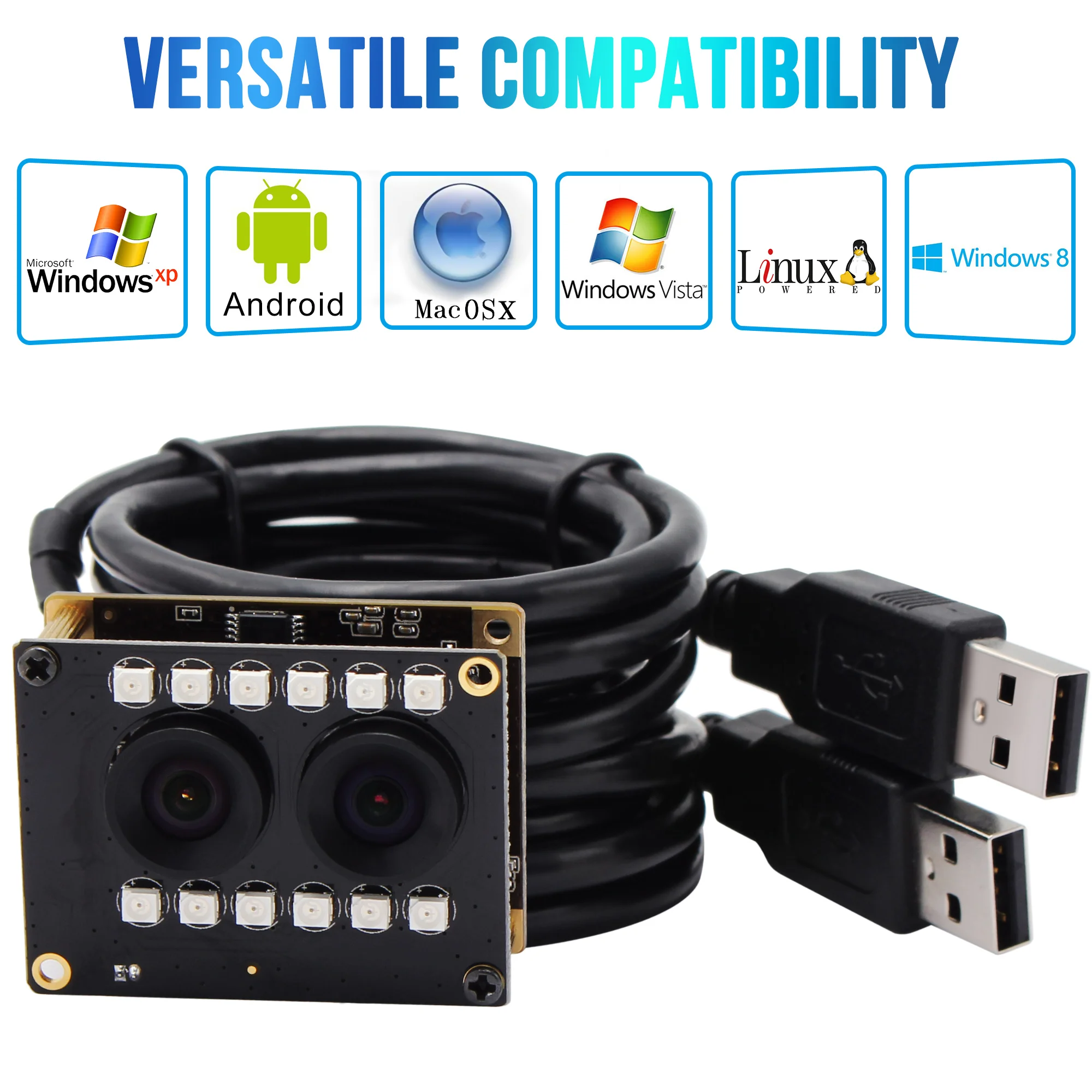 ELP Full HD 1080P WDR AR0230 Sensore CMOS Telecamera USB a doppio obiettivo con visione notturna IR LED