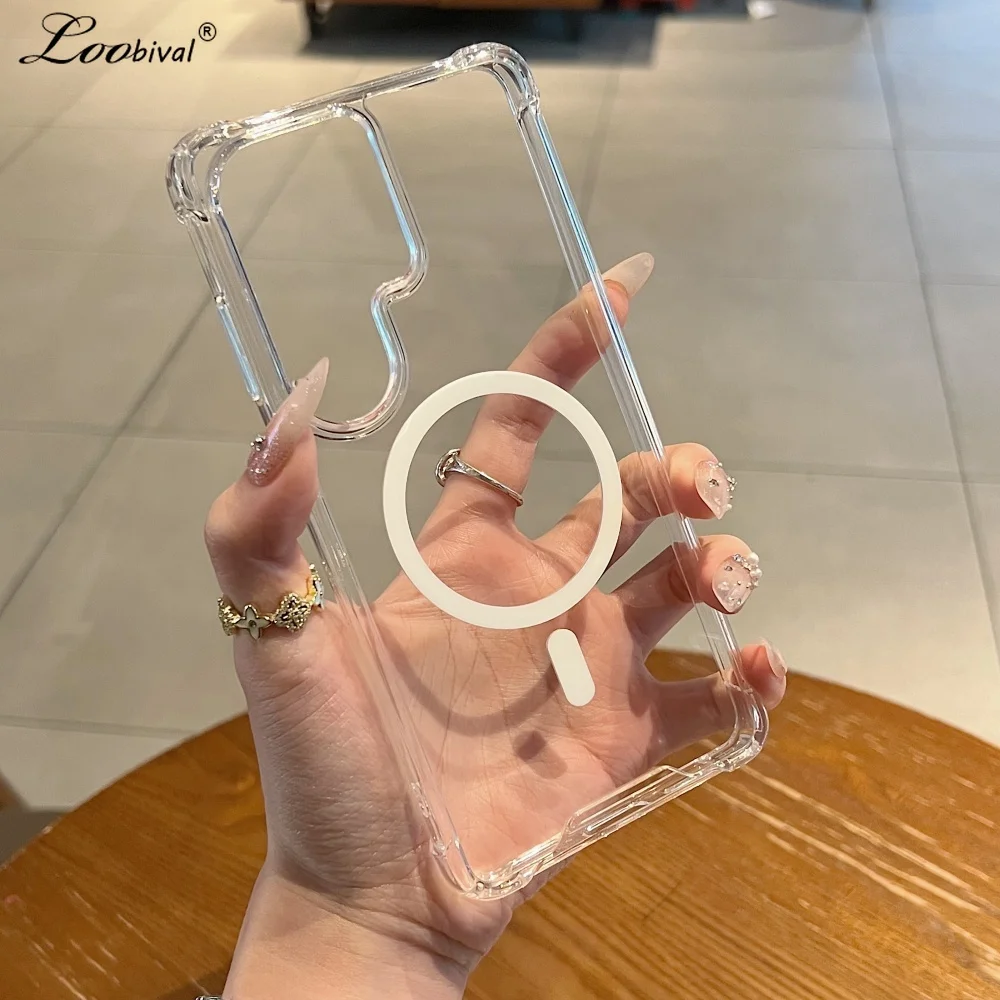 Transparente Magnetische Hülle für Samsung Galaxy S26 S25 Ultra S24 Plus S23 FE A55 A56 A16 A54 A35 A15 A17 Acryl Klare Abdeckung