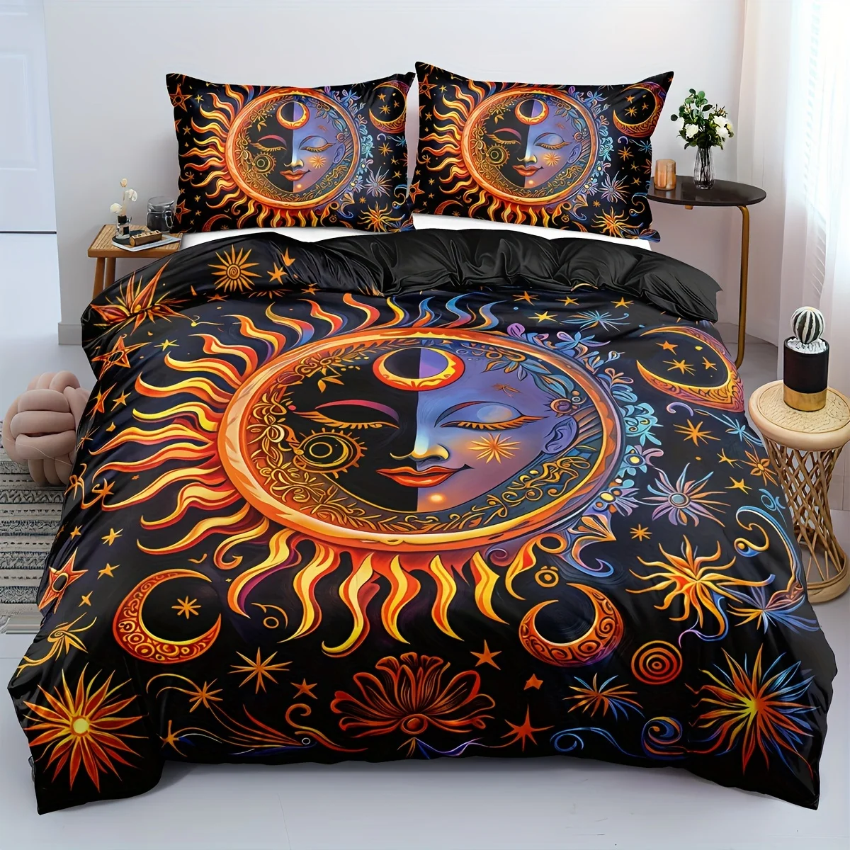 

Bohemian Sun & Moon Duvet Cover Set with 1/2 Pillowcases - Quilt Cover Only - Comforter, Flat Sheet & Fitted Sheet Not Included