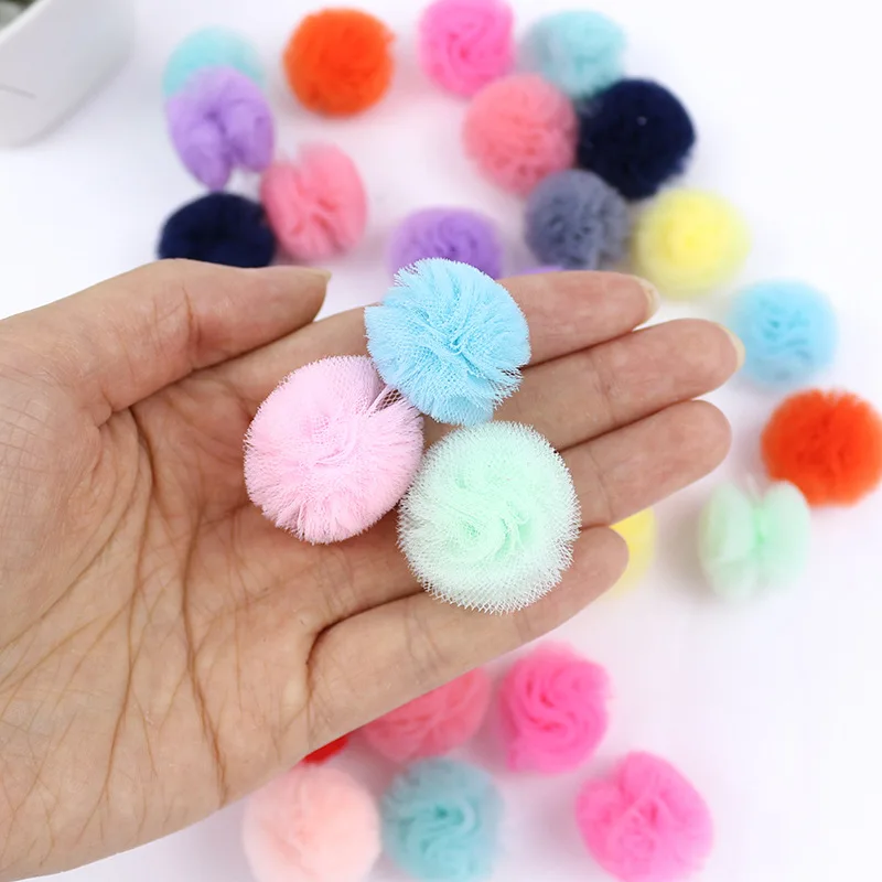 25mm Korea Lace Ball DIY Gauze Elastic Flower Pompoms Craft Plush Mesh Tulle Pendant for Hairpins Jewelry Making Accessories