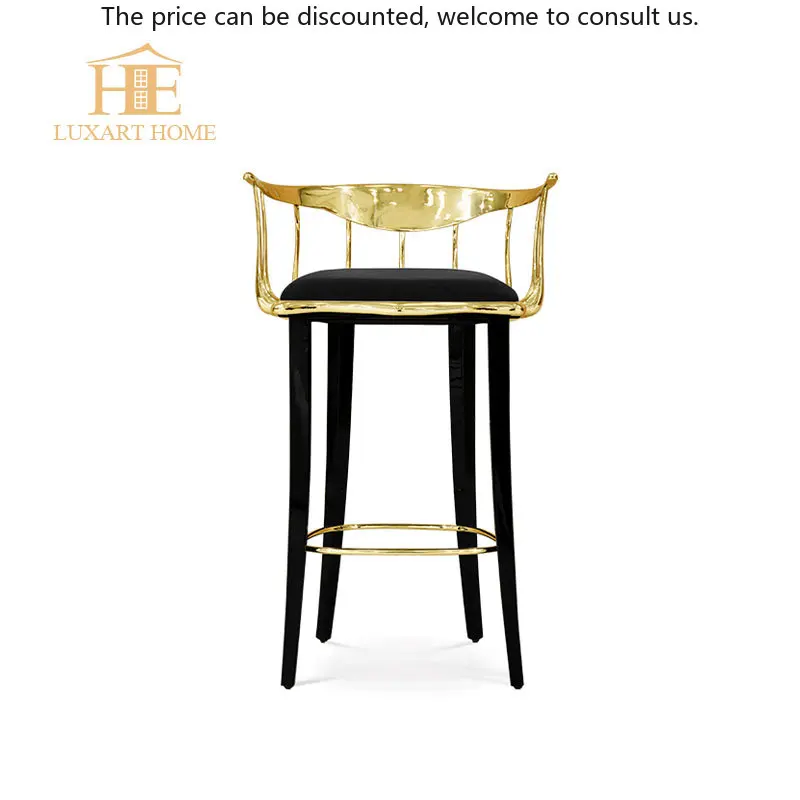 

Factory Customized Luxury High End Bar Chair Velvet Black Gold Modern Bar Stool With Polished Brass Legs