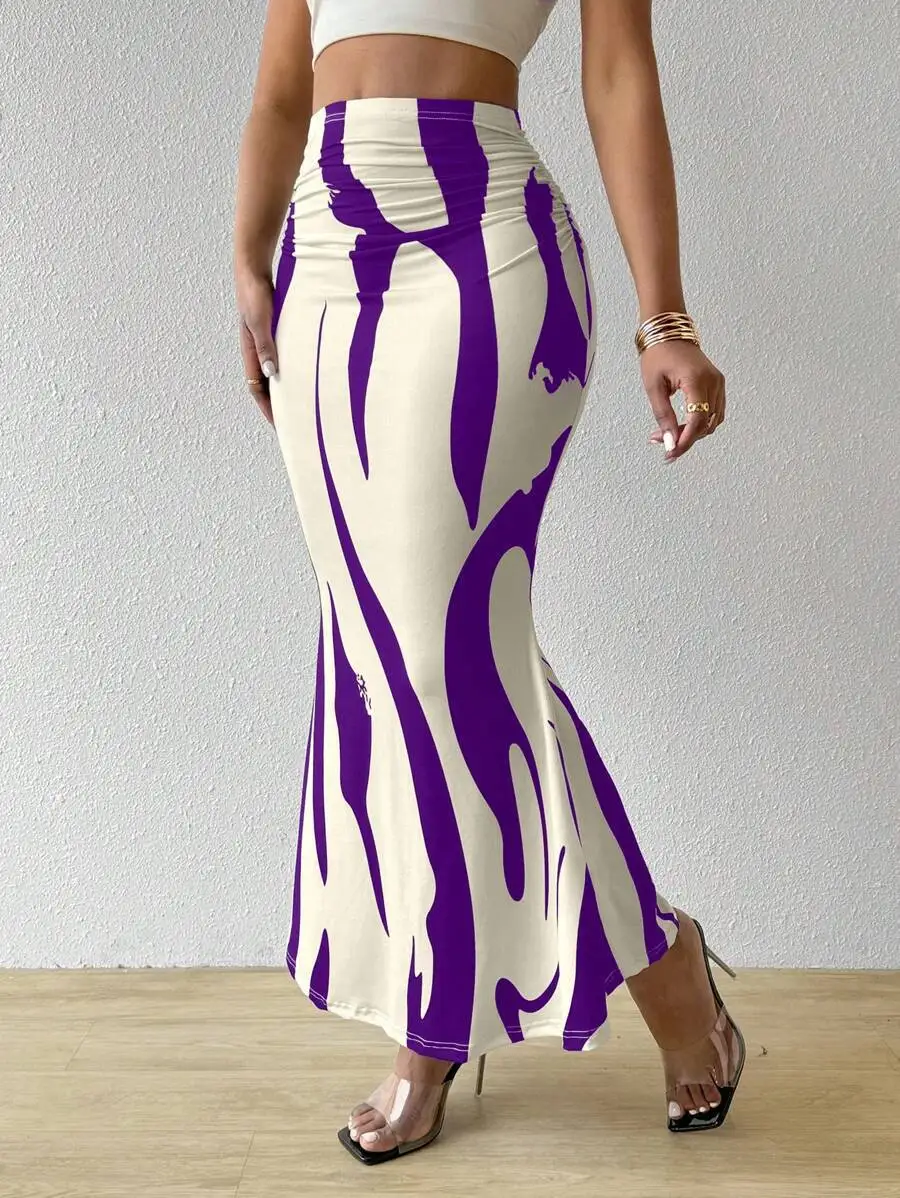 Long Skirts For Women Dressy Casual Graphic Zebra Print Pleated Skirts Spring New Fashion Elastic High Waist Geometry Streetwear
