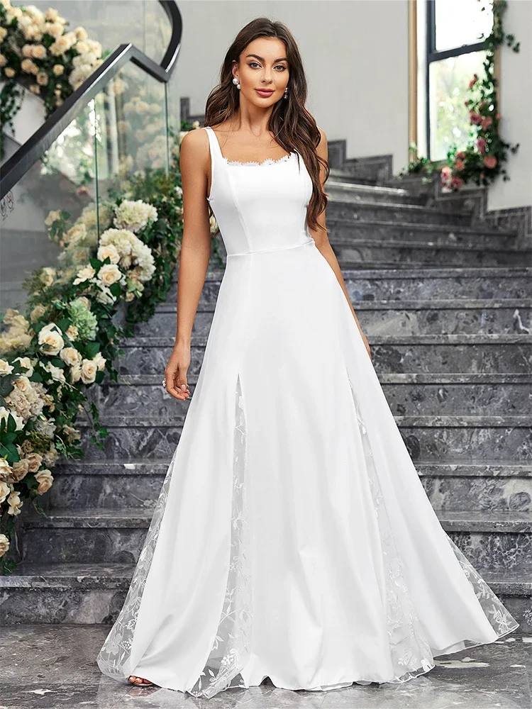 Sleeveless V Neck Sequined Mermaid White Wedding Party Dress Backless Floor Length Evening Prom Gown Vestidos Largos