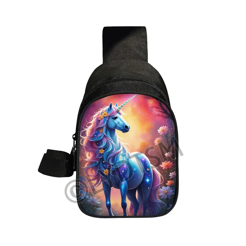 Simpatico unicorno con stampa floreale Borsa sul petto Fantasy Unicorn Borse a tracolla da donna per borse a tracolla da viaggio Portachiavi per telefono