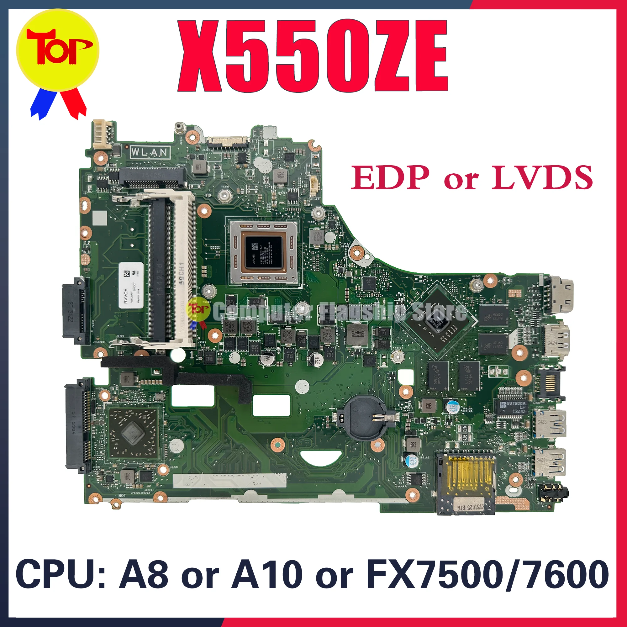 KEFU X550ZE For ASUS VM590Z K550ZE F550ZE A550ZE Laptop Motherboard X550Z Mainboard TypeA EDP or TypeB LVDS A8 A10 FX7600P 7500P