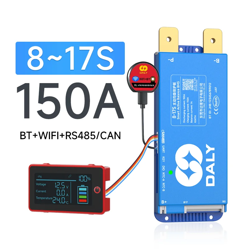 DALY Smart bms 4S 12V 8S 24V 16S 48V 100A 150A 200A LiFePo4 Actieve Balans BMS voor lithiumbatterij met LCD RS485 UART BT WIFI