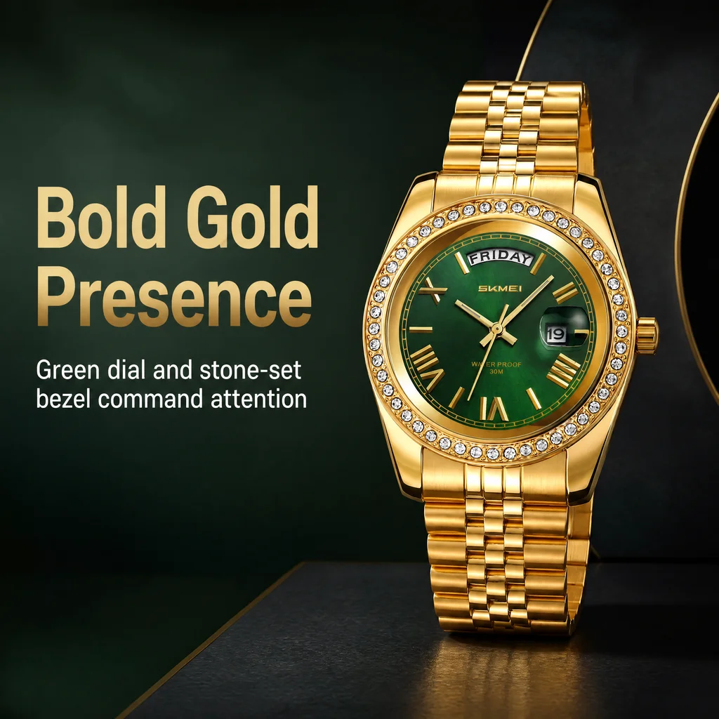 SKMEI 9419 Men's Luxury Quartz Watch Male 30M Waterproof Wristwatch Fashion Clock Date Week Display Business Casual Daily Wear