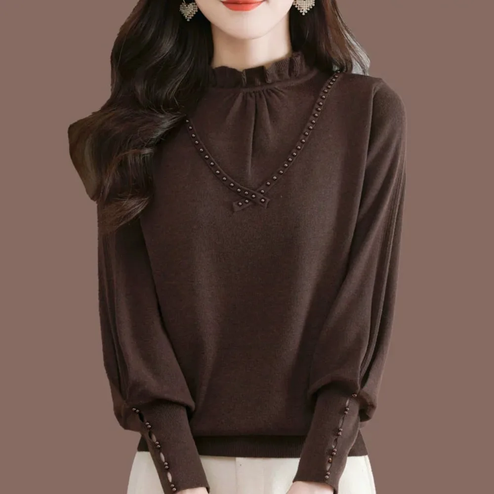 

Faionable Long Sve вязаный свитер High Ne Loose Woolen Base irt для женщин, весенне-осенне-зимний топ