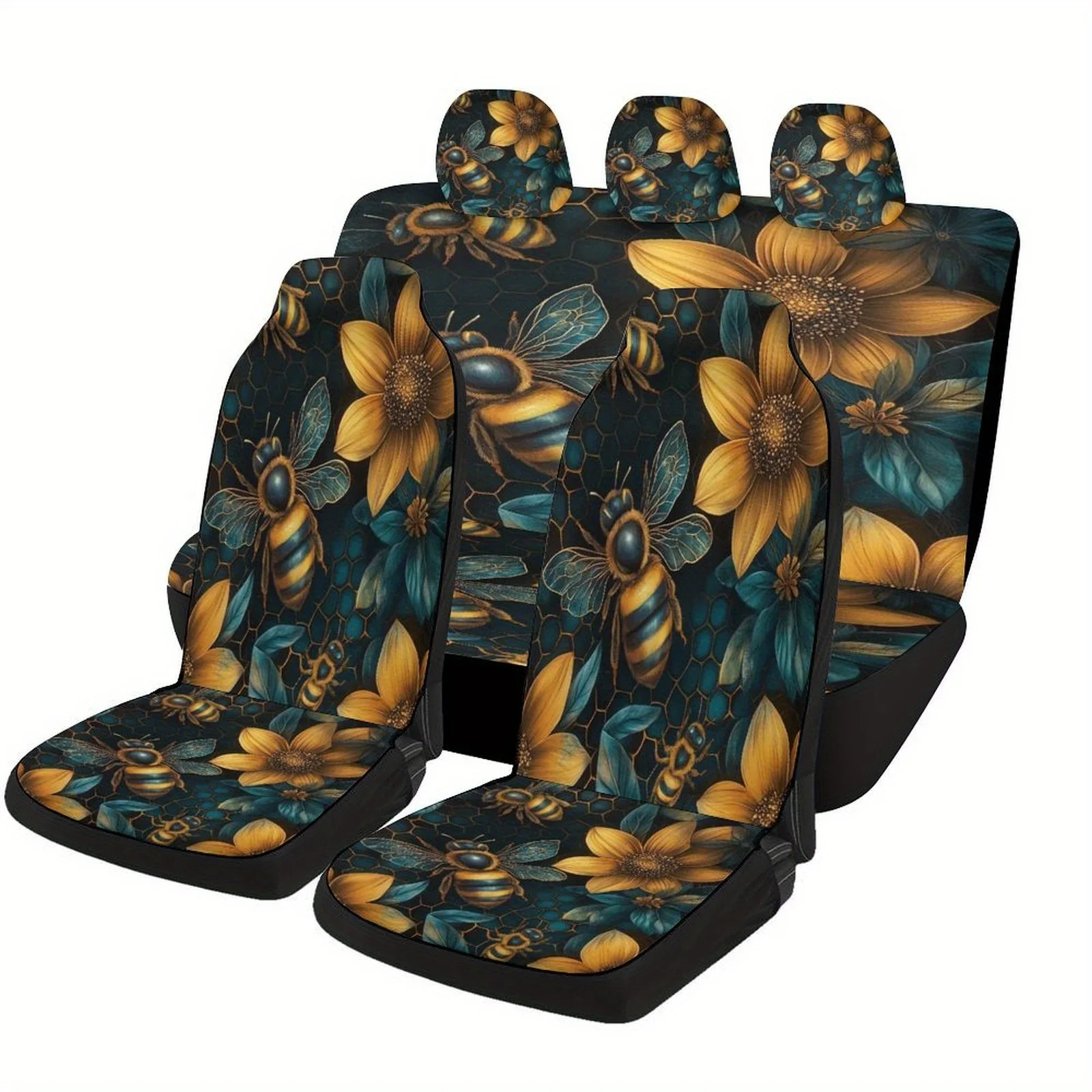 

Bees And Flowers Themed Car Seat Covers Set For Most Cars, Fashionable Decorative Car Seat Protector Covers Full Set, Universal