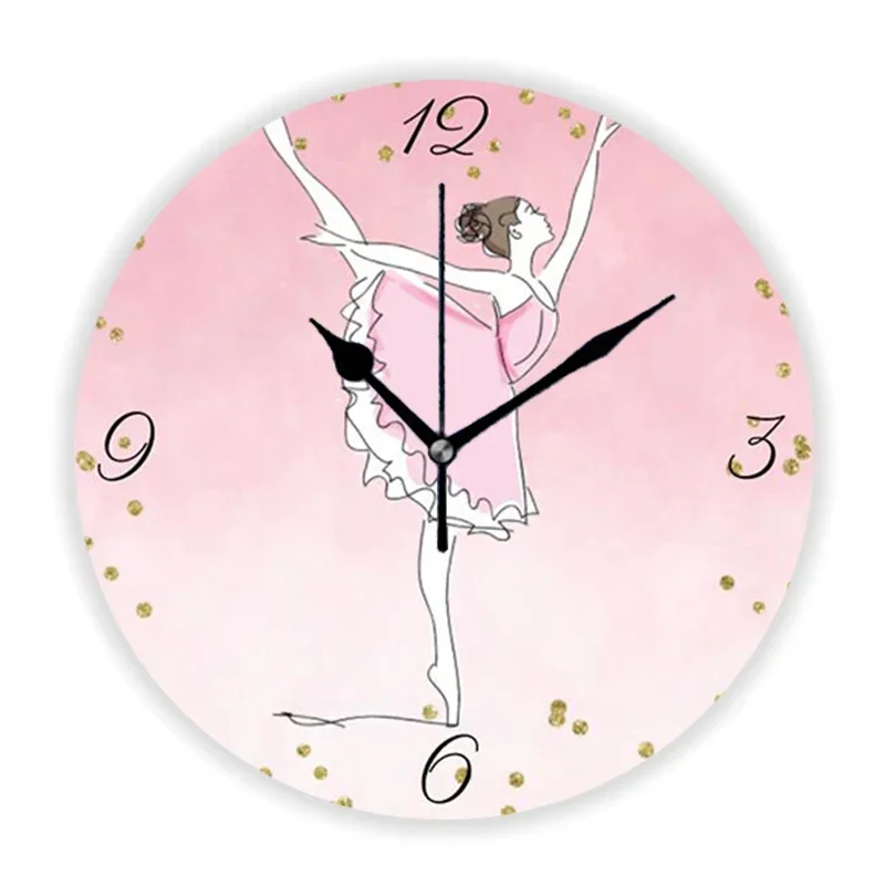 Graceful Pretty Pink Ballerina Glam Ombre Wall Clock Dancing Ballet Dancer Large Wall Watch for Girl Room Home Decor Gift 12inch