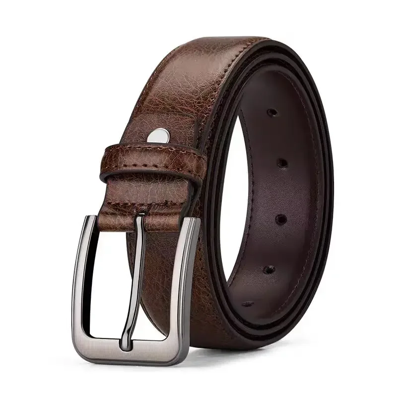 Leather belt male leather needle buckle head layer pure cowhide casual belt jeans with a gift for young and middle-aged boyfrien